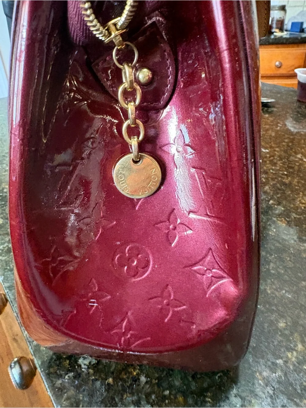 Authentic Louis Vuitton Vernis Satchel in Burgundy with Natural Trim